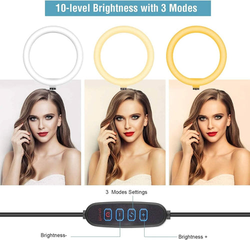 10" LED Ring Light, Selfie Ring Light with Stand and Phone Holder, 11 Brightness Levels (Refurbished)
