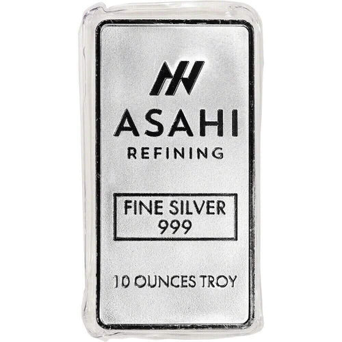 10 oz. Silver Bar - Asahi Refining - .999 Fine Silver in Sealed Protective Plastic