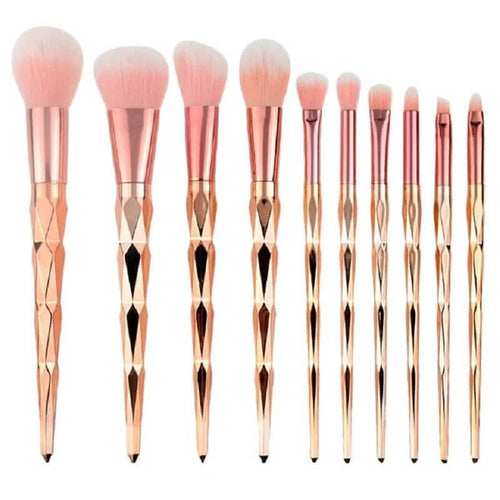 10-Piece: Unicorn Makeup Brush Rose Gold Diamond Handle Set