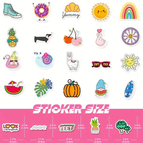 100-Pieces: VSCO Sticker Pack - Cute Cartoon Designs, Waterproof Vinyl Decals for Laptops, Water Bottles & Luggage