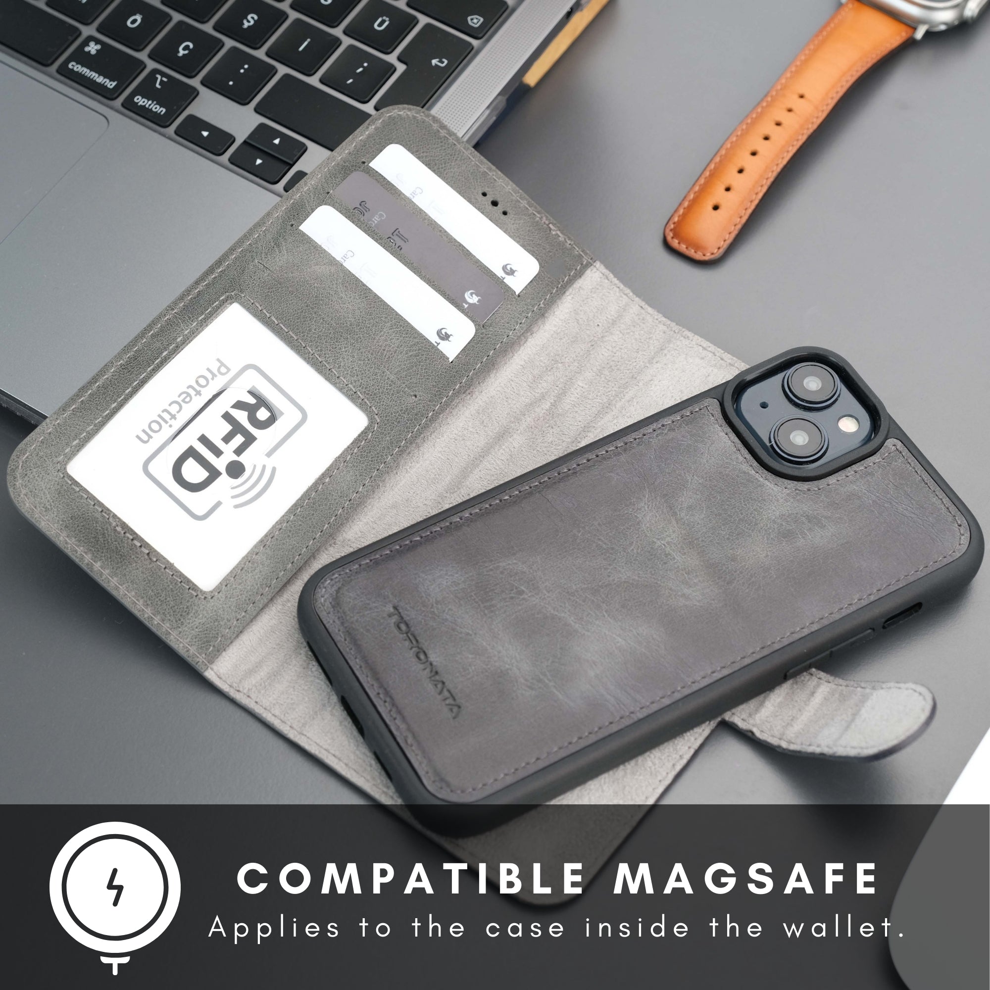 Casper Leather iPhone 15 Plus Wallet Case | Detachable MagSafe Compatible RFID Protection