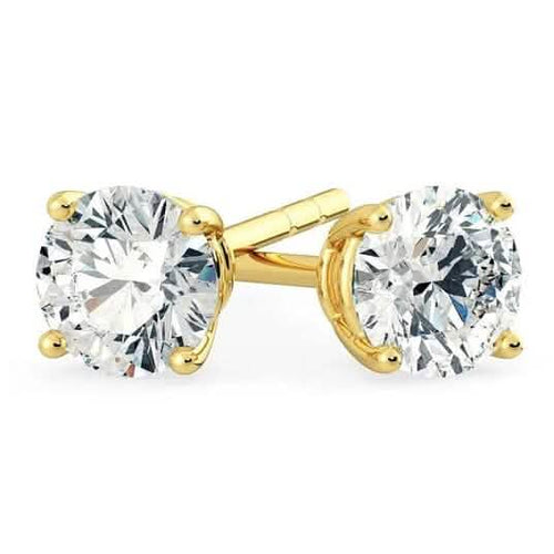 1/2 Ct TW Real Natural Round-Cut Diamond Solitaire 14K Gold Stud Earrings