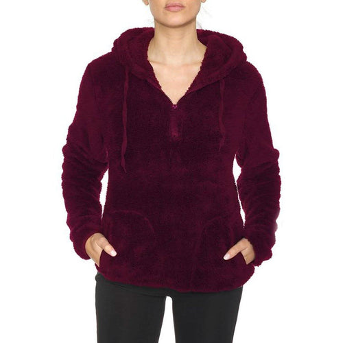 1/4 Zip Hooded Sherpa In and Out Lined Pull Over with 2 Pockets