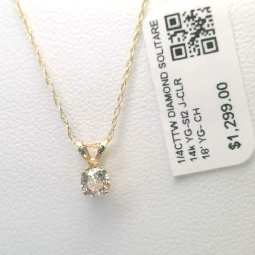 1/4CTTW $4000 Genuine Diamond Solitaire Pendant Necklace 14K Yellow Gold Solid 18"