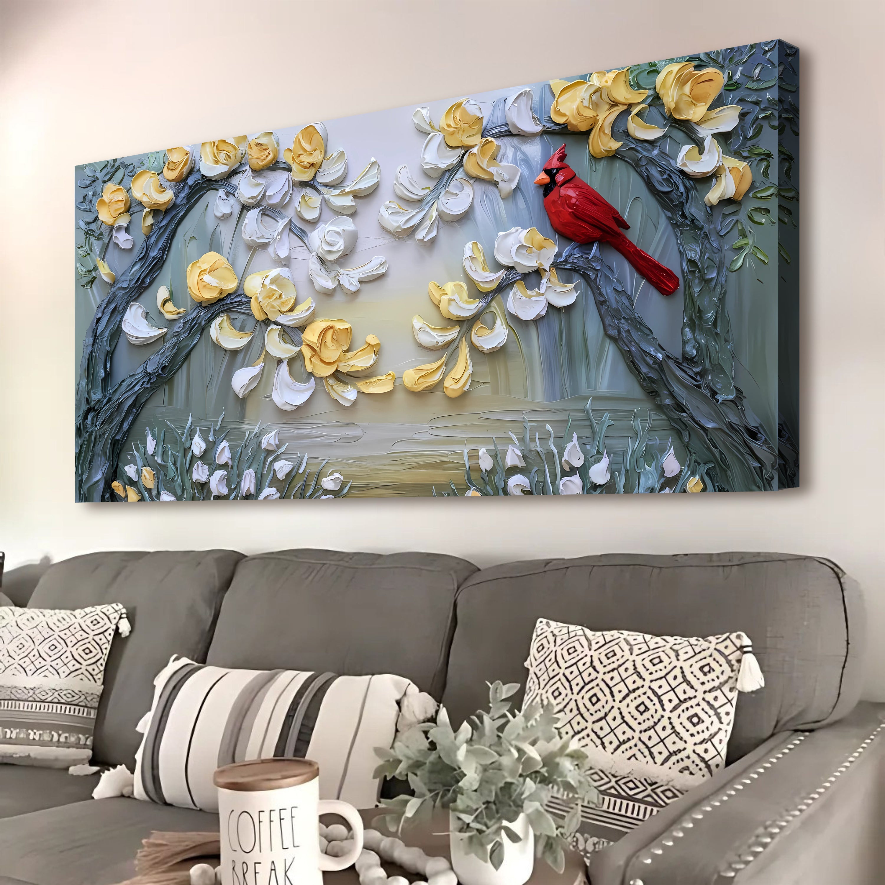 Golden Petals and Scarlet Wings Wall Art