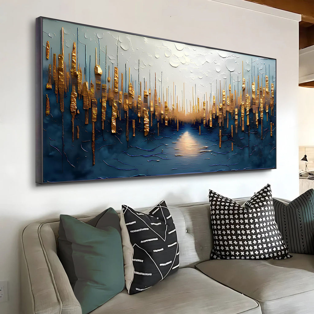 Golden Forest Reflection Abstract Wall Art