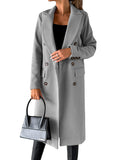 Double Breasted Lapel Coat Winter Fashion Solid Slim Long Jacket Long Sleeve Tops Womens Clothing