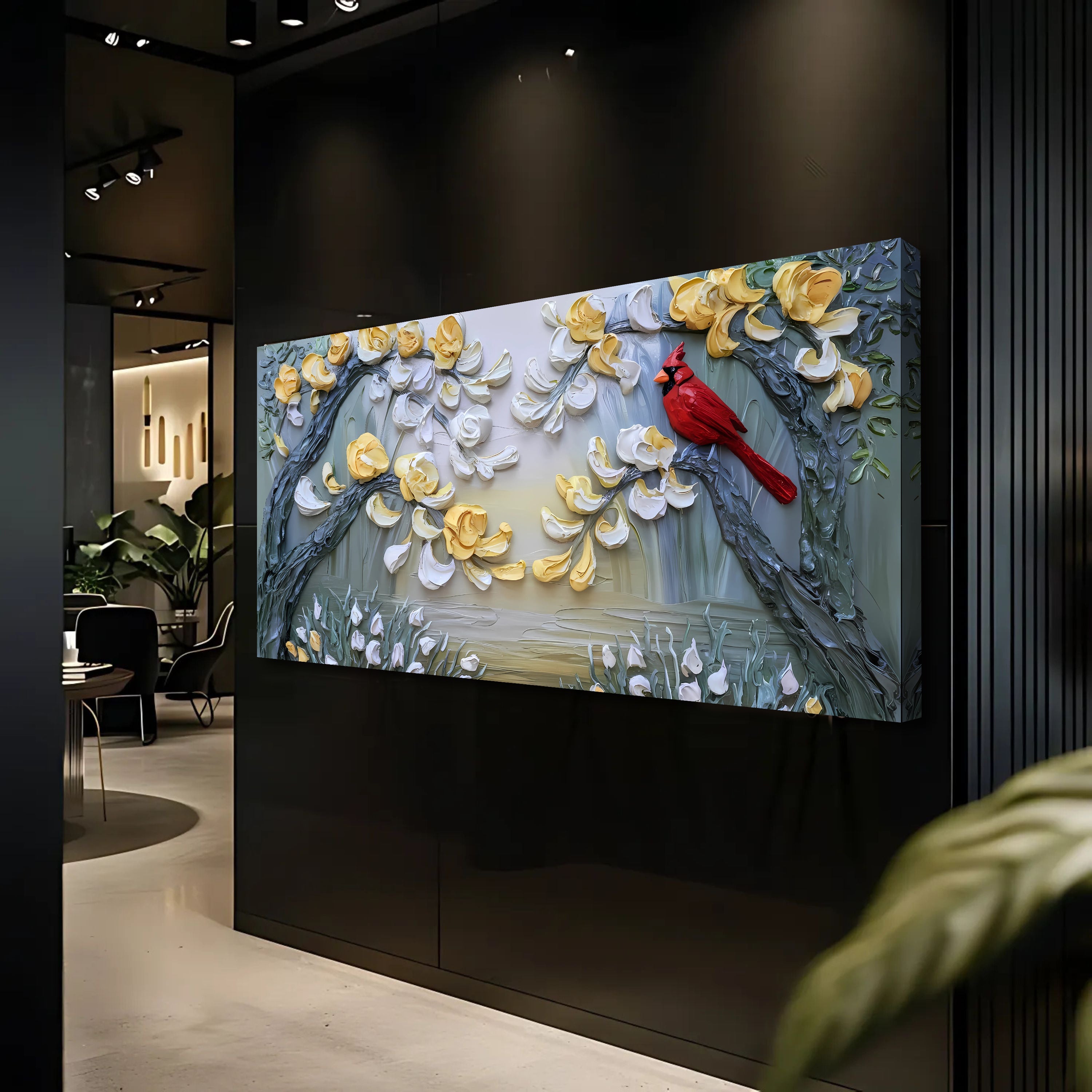 Golden Petals and Scarlet Wings Wall Art