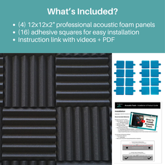 Easy Mount Acoustic Foam Kit - 12x12x2" Acoustic Foam Panels With Adhesive - Wedge Style - 4 Pack