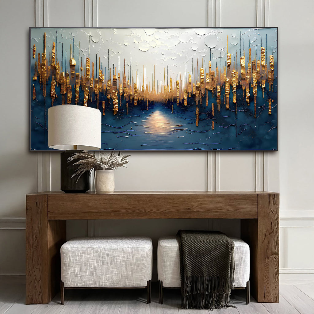 Golden Forest Reflection Abstract Wall Art