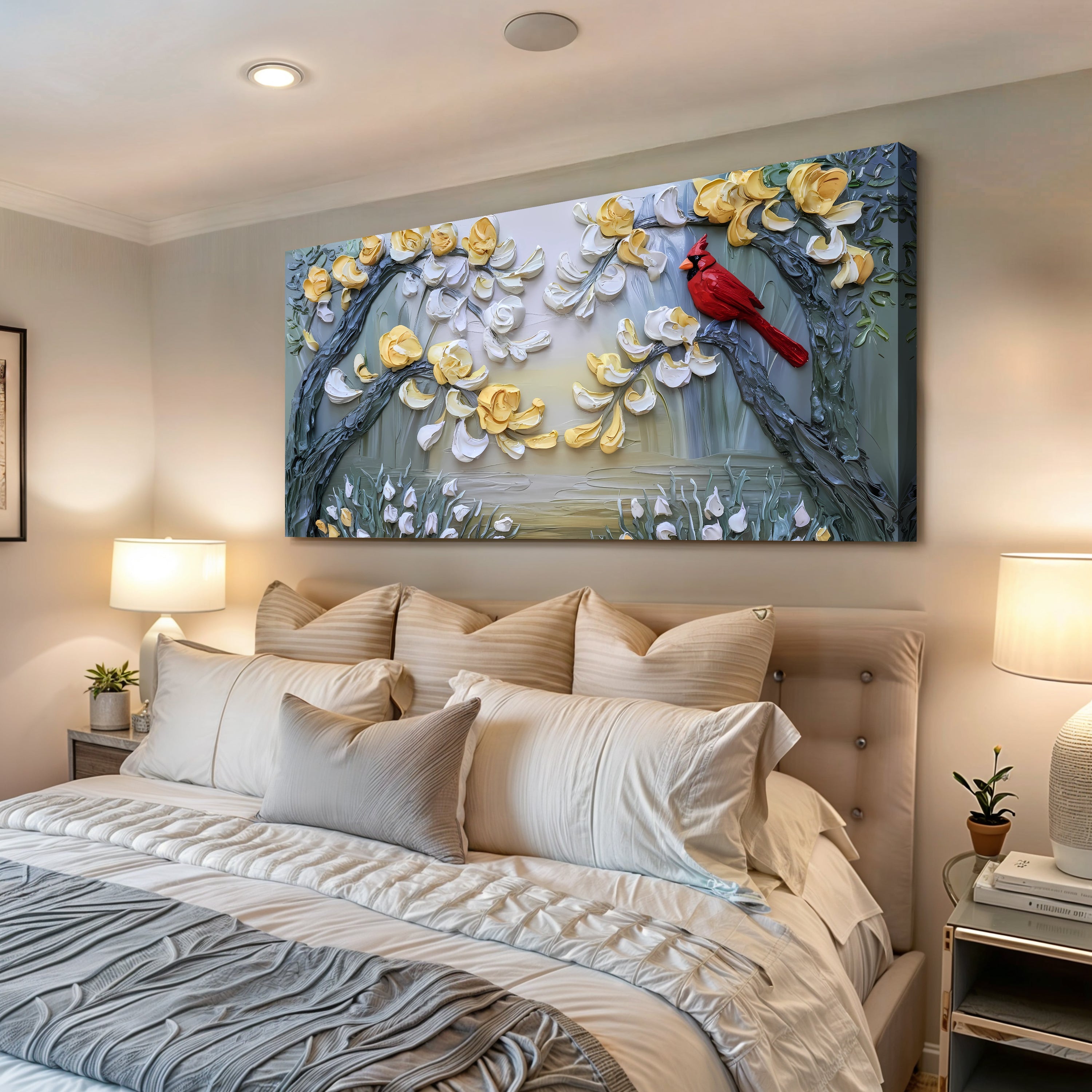Golden Petals and Scarlet Wings Wall Art