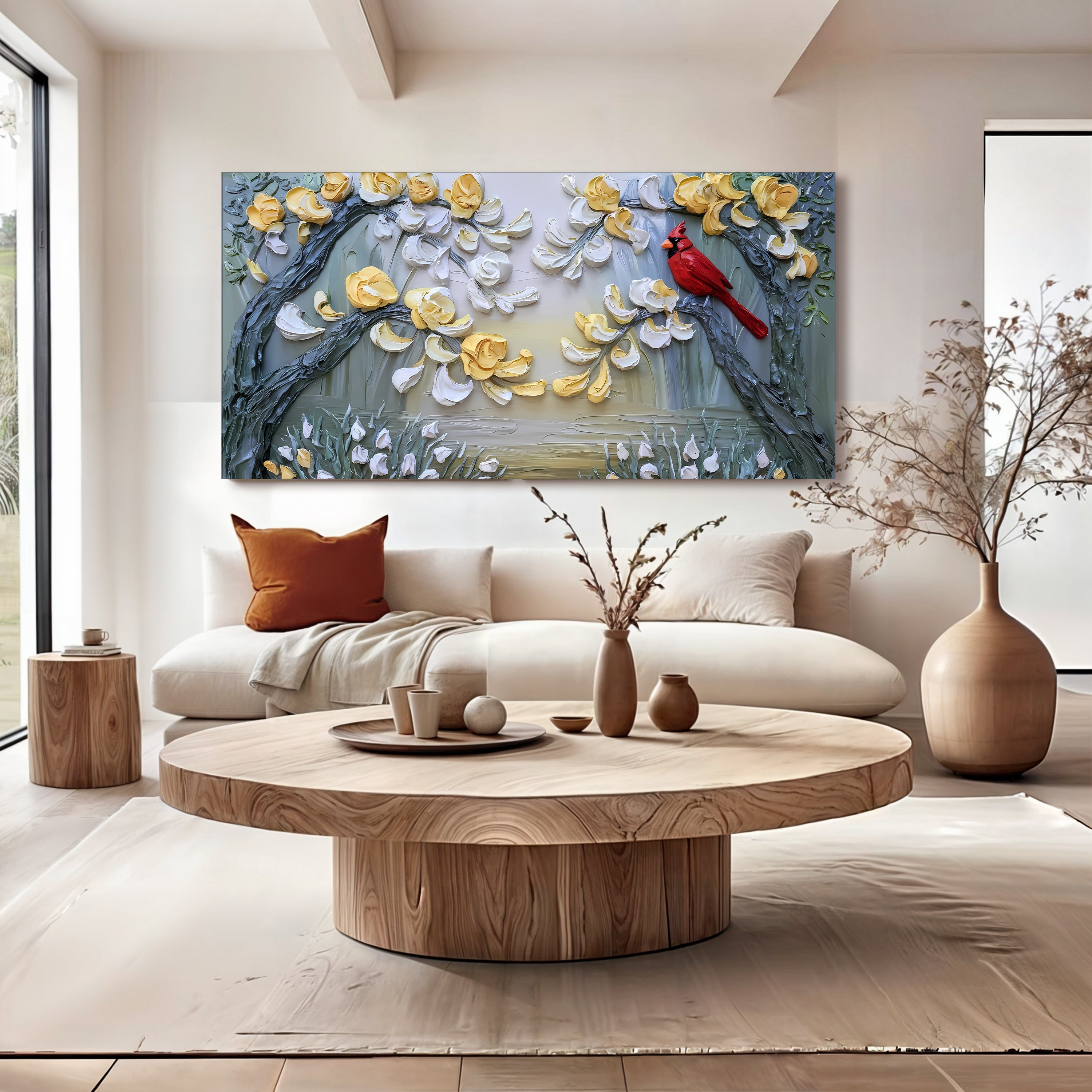 Golden Petals and Scarlet Wings Wall Art