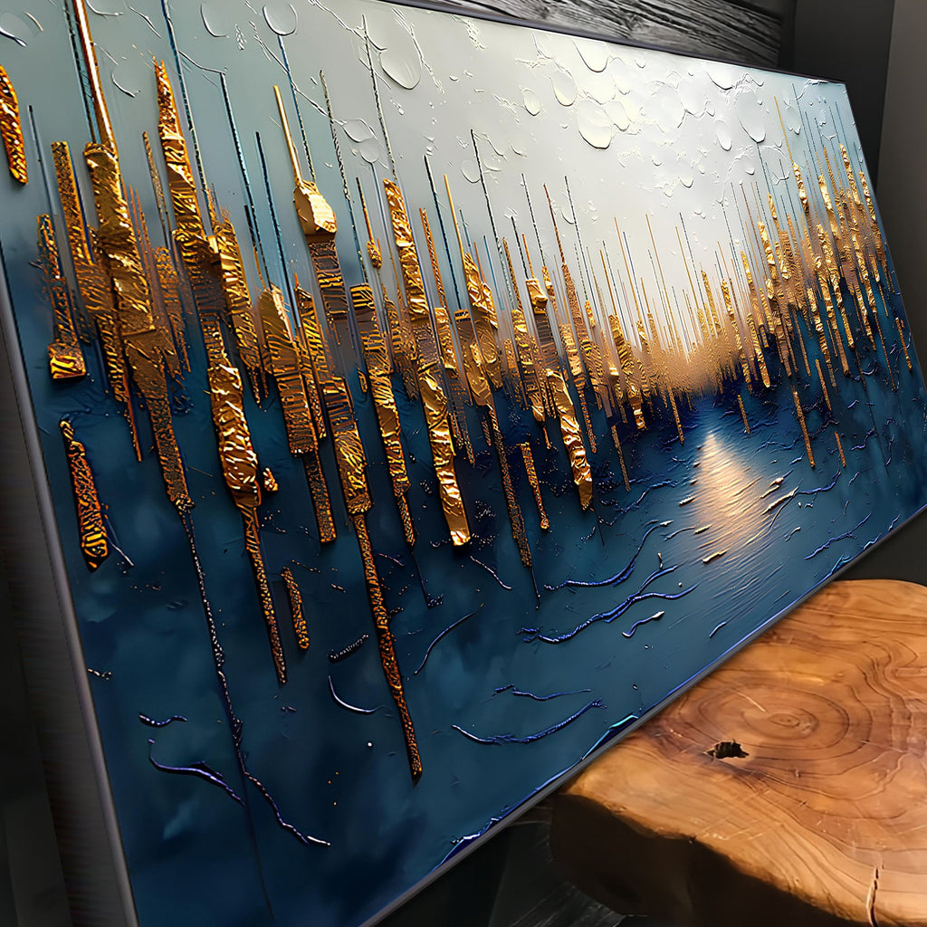 Golden Forest Reflection Abstract Wall Art