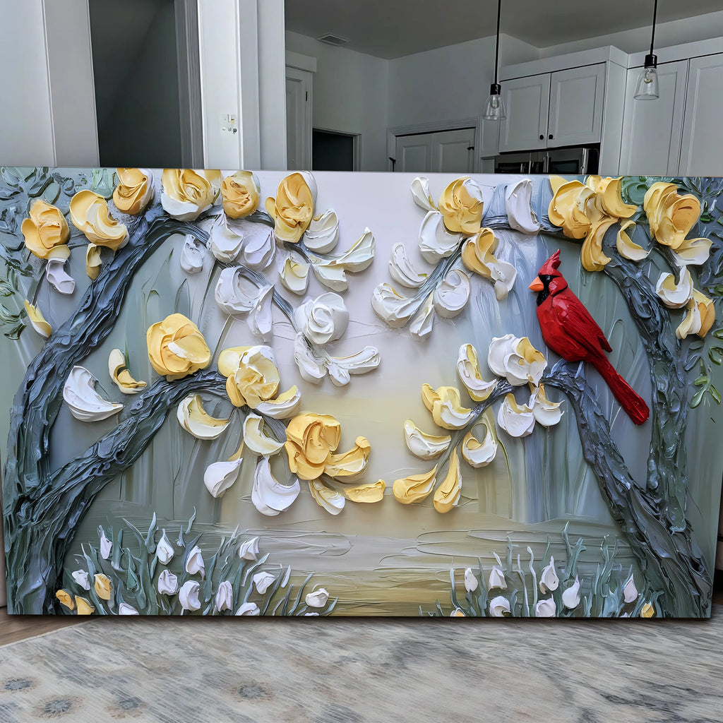 Golden Petals and Scarlet Wings Wall Art