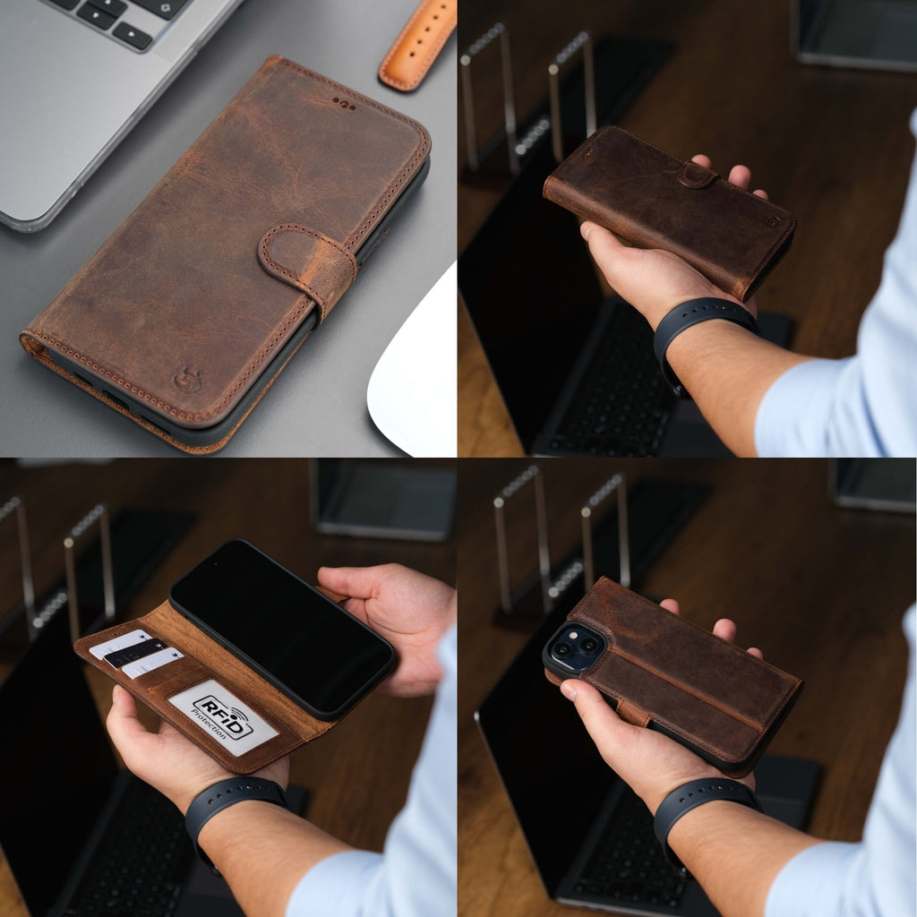 Casper Leather iPhone 15 Plus Wallet Case | Detachable MagSafe Compatible RFID Protection