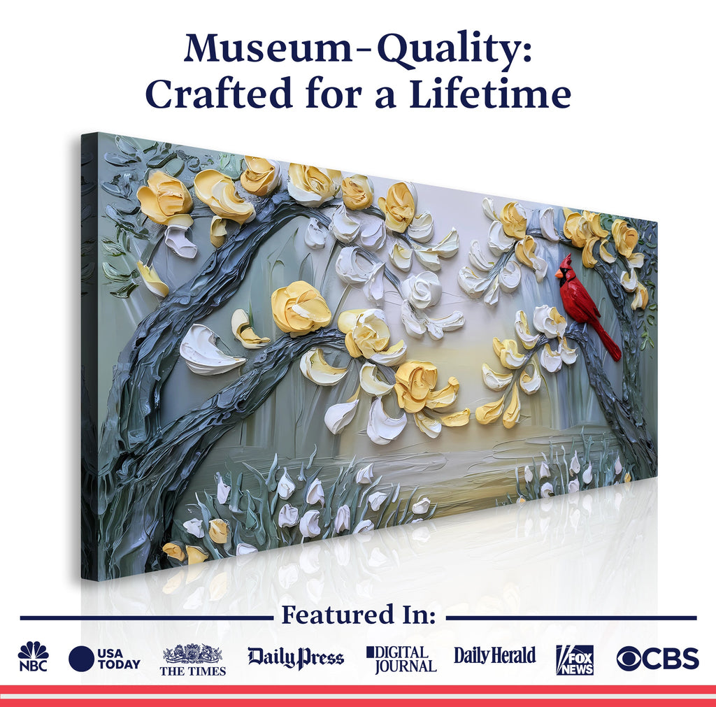 Golden Petals and Scarlet Wings Wall Art