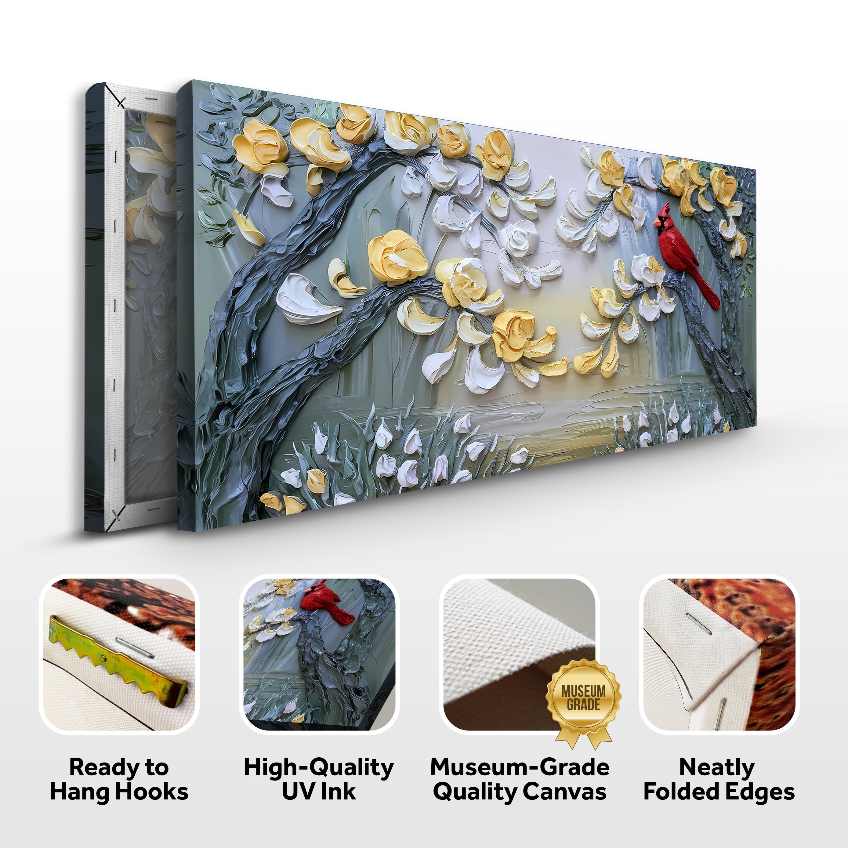 Golden Petals and Scarlet Wings Wall Art