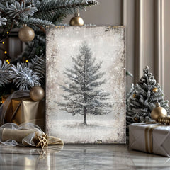Vintage Christmas Tree Wall Art with Free Personalized Christmas Card