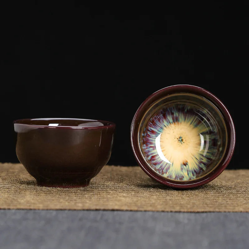 1-Pc Temmoku Glaze Jian Zhan Porcelain Kung Fu Tea Cup - Handmade Ceramic Teacup for Oolong & Pu'er