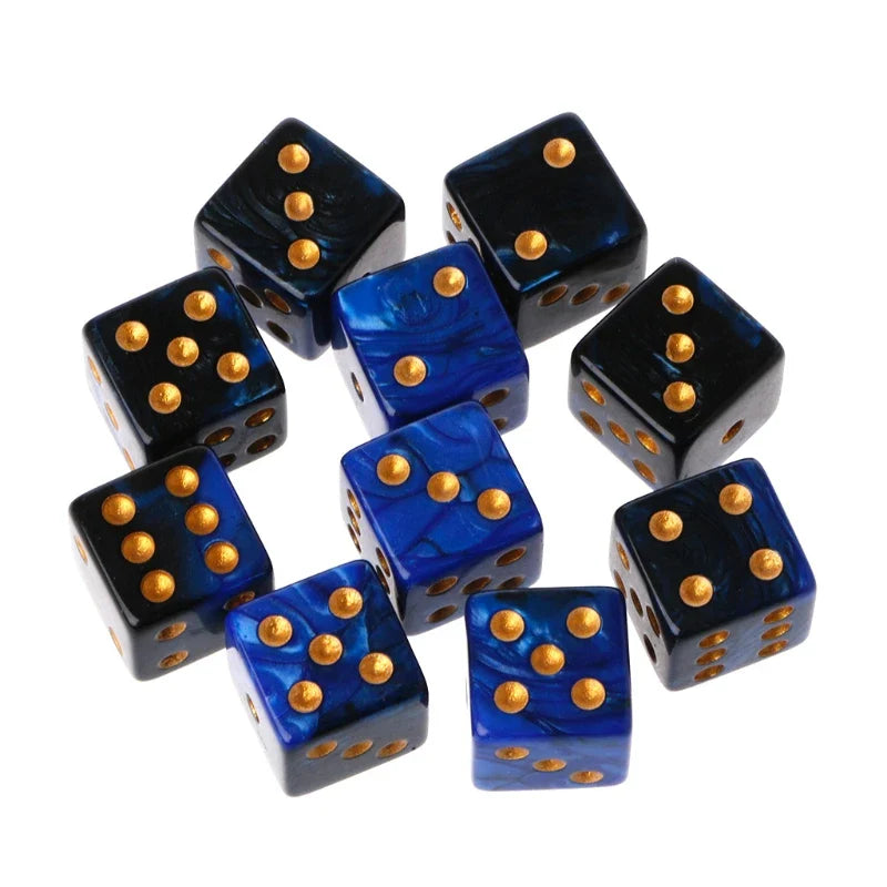 10-Pack 15mm (0.59 in) Multicolor Acrylic 6-Sided Cube Dice Set for Tabletop Games & Parties