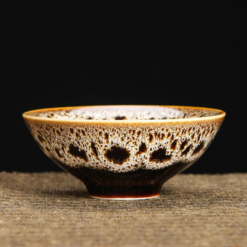 1-Pc Temmoku Glaze Jian Zhan Porcelain Kung Fu Tea Cup - Handmade Ceramic Teacup for Oolong & Pu'er