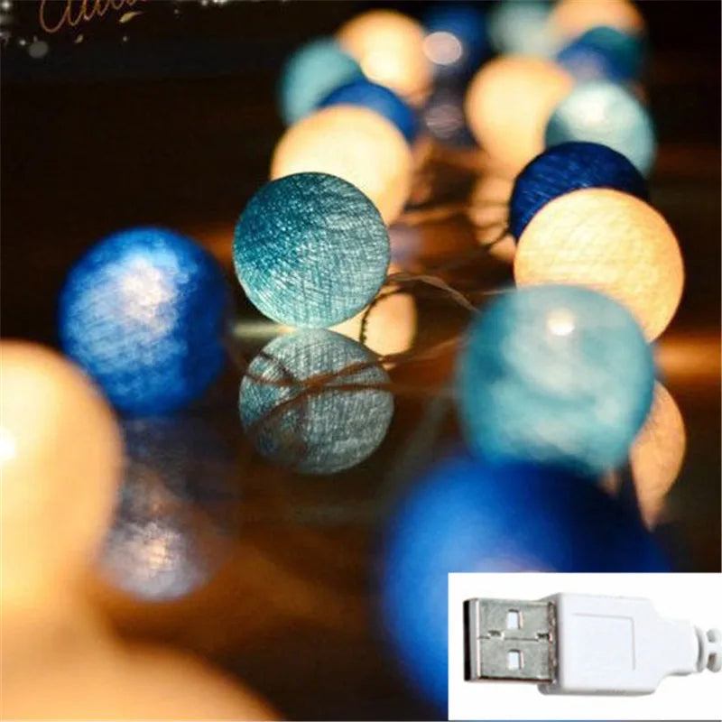 10/20/30 LED Cotton Ball String Lights – USB & Battery Fairy Lights for Home, Wedding, Party, Christmas