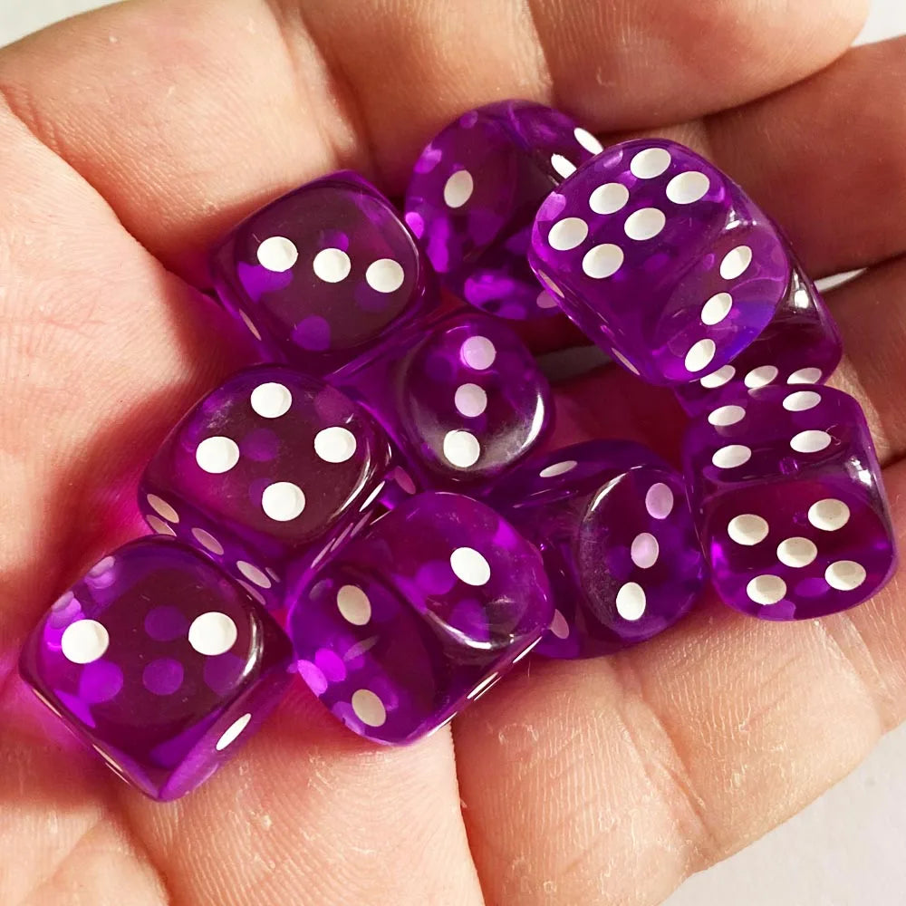 10-Pack 14mm (0.55 in) Transparent Acrylic Dice Rounded Corner Multi-Color Game Dice