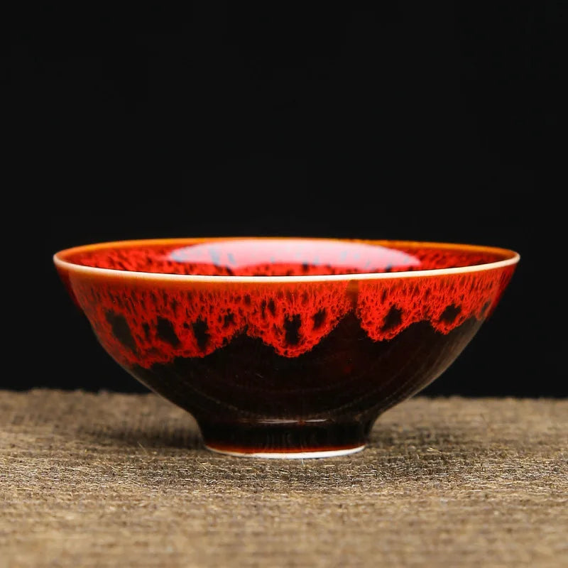 1-Pc Temmoku Glaze Jian Zhan Porcelain Kung Fu Tea Cup - Handmade Ceramic Teacup for Oolong & Pu'er