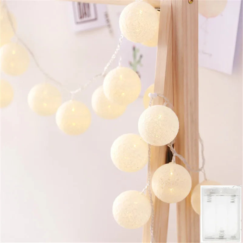 10/20/30 LED Cotton Ball String Lights – USB & Battery Fairy Lights for Home, Wedding, Party, Christmas