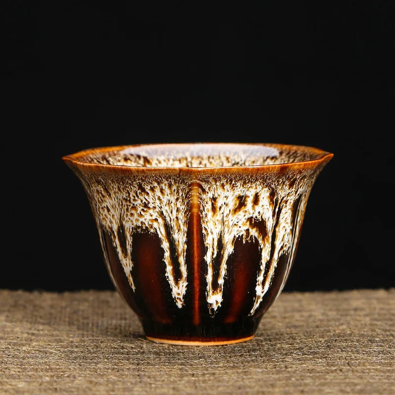 1-Pc Temmoku Glaze Jian Zhan Porcelain Kung Fu Tea Cup - Handmade Ceramic Teacup for Oolong & Pu'er