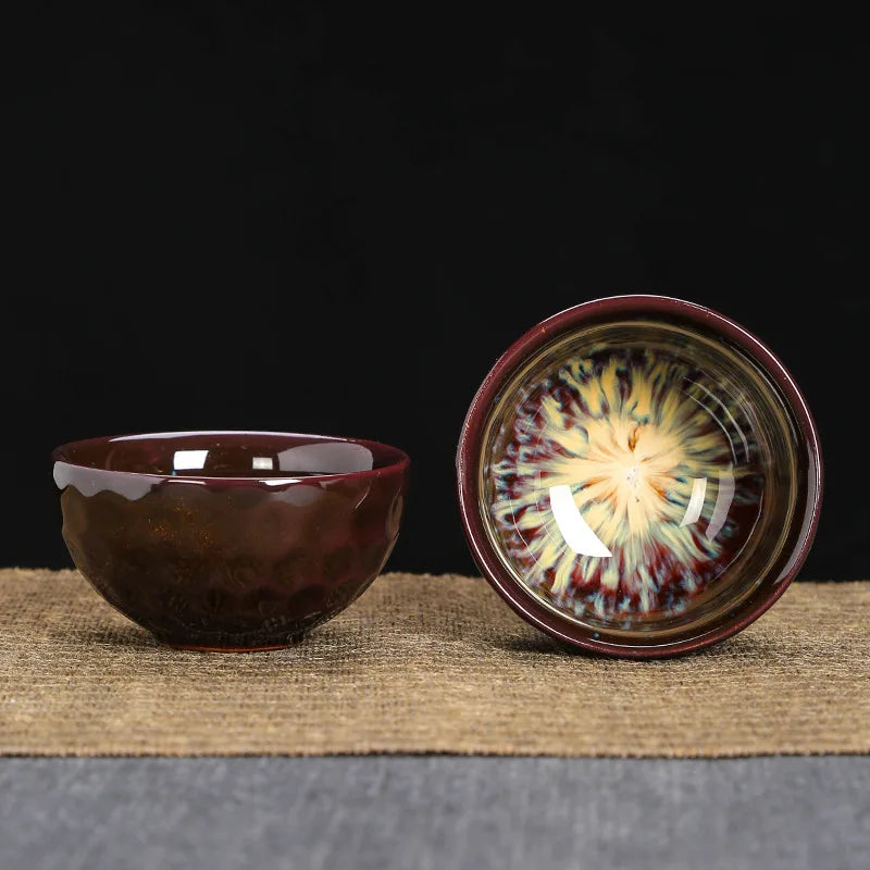 1-Pc Temmoku Glaze Jian Zhan Porcelain Kung Fu Tea Cup - Handmade Ceramic Teacup for Oolong & Pu'er