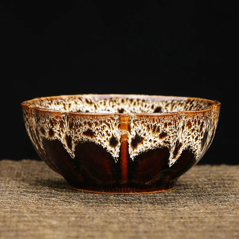 1-Pc Temmoku Glaze Jian Zhan Porcelain Kung Fu Tea Cup - Handmade Ceramic Teacup for Oolong & Pu'er