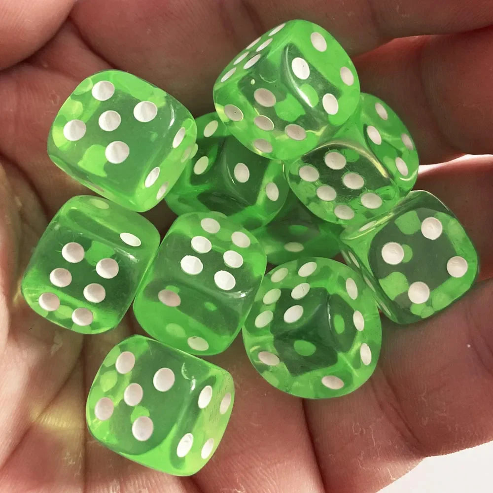 10-Pack 14mm (0.55 in) Transparent Acrylic Dice Rounded Corner Multi-Color Game Dice