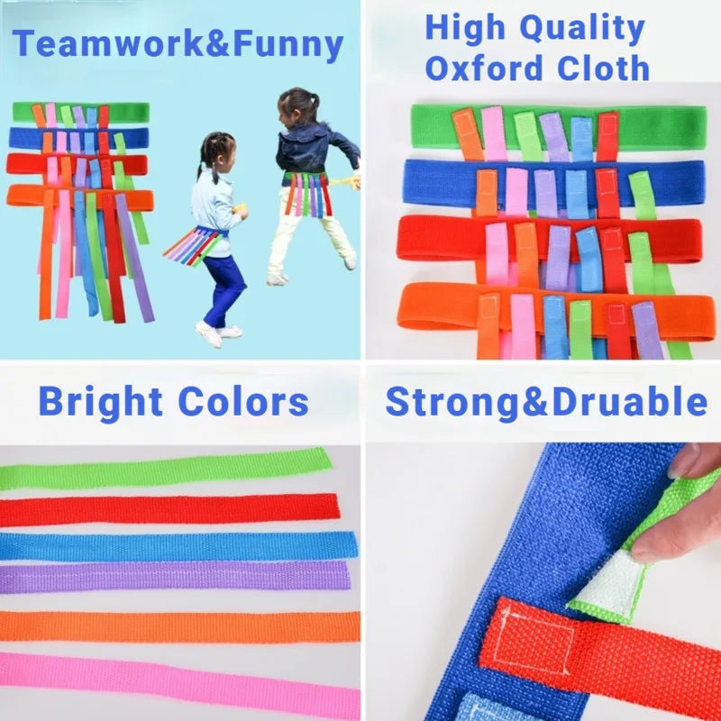 Tail Tag Game Belt Set, 1 Adjustable Waistband with 6 Tail Straps for Kids & Adults, Outdoor Party & PE Games