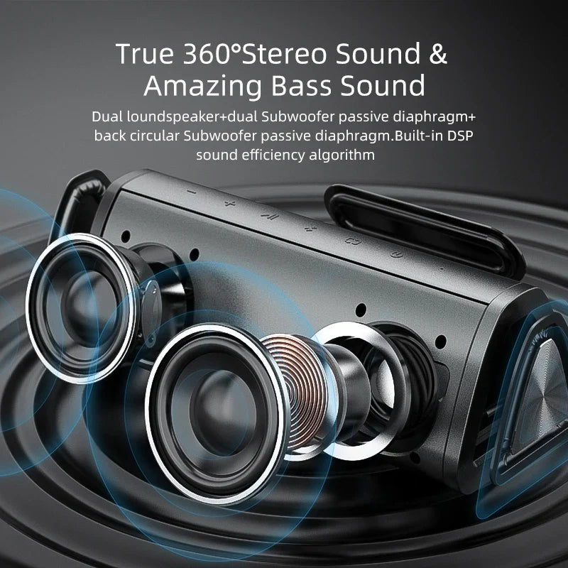 Portable Bluetooth Speaker 20W 360° Stereo Sound IPX7 Waterproof Wireless Bluetooth 5.0 24-Hour Playtime