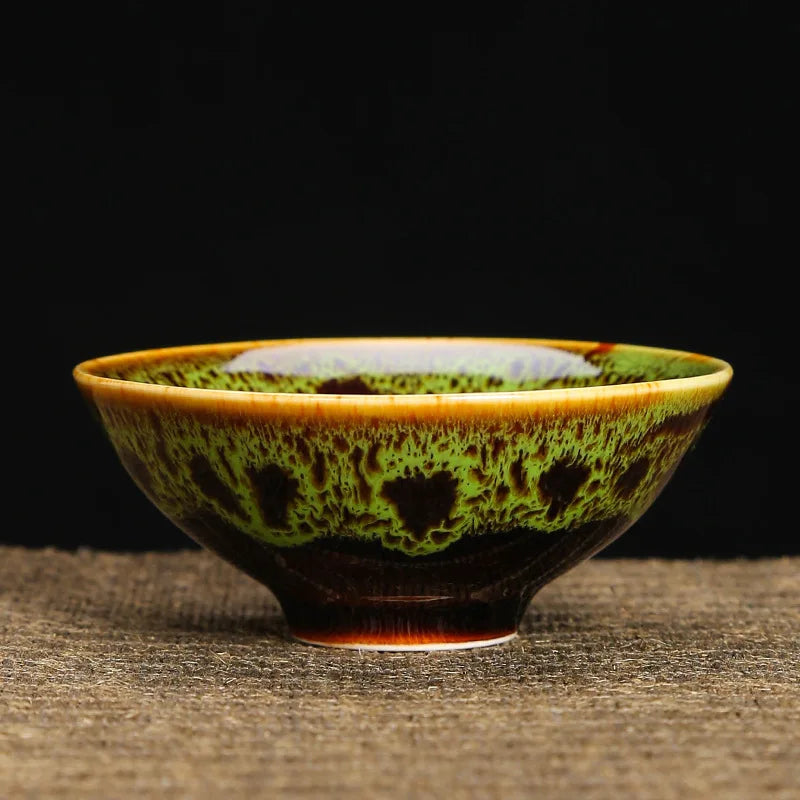 1-Pc Temmoku Glaze Jian Zhan Porcelain Kung Fu Tea Cup - Handmade Ceramic Teacup for Oolong & Pu'er