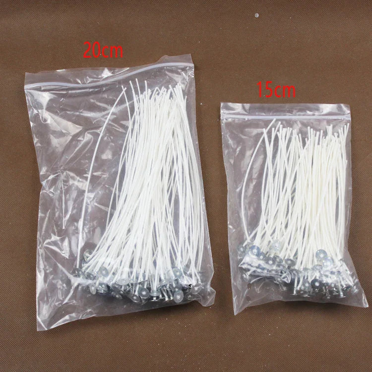 100-Pack Cotton-Core Candle Wicks 2mm Smokeless White & Brown 15cm (5.9in) & 20cm (7.9in) Candle Making Supplies