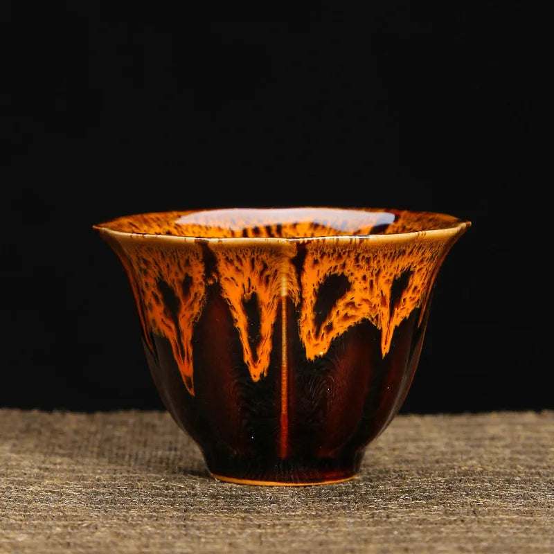 1-Pc Temmoku Glaze Jian Zhan Porcelain Kung Fu Tea Cup - Handmade Ceramic Teacup for Oolong & Pu'er