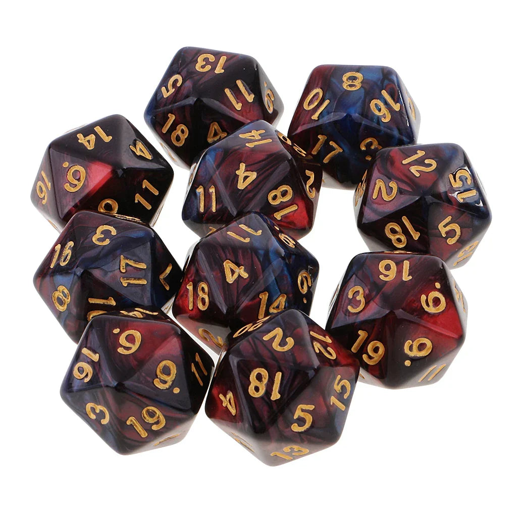 10-Pack Double-Color D20 Polyhedral Dice Set 20-Sided RPG Tabletop Gaming Dice 16 mm (0.63 in)