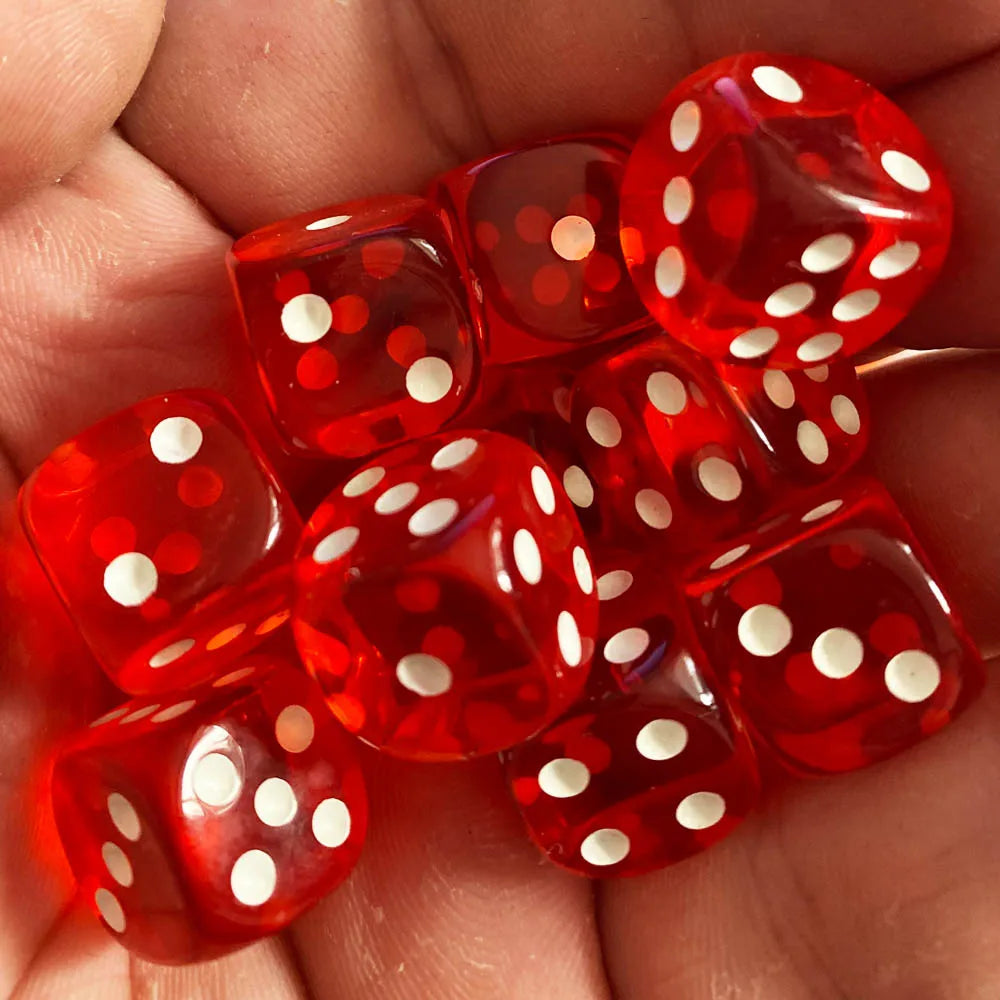 10-Pack 14mm (0.55 in) Transparent Acrylic Dice Rounded Corner Multi-Color Game Dice