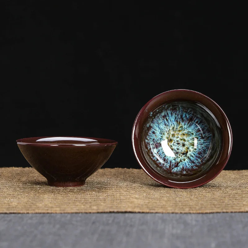 1-Pc Temmoku Glaze Jian Zhan Porcelain Kung Fu Tea Cup - Handmade Ceramic Teacup for Oolong & Pu'er
