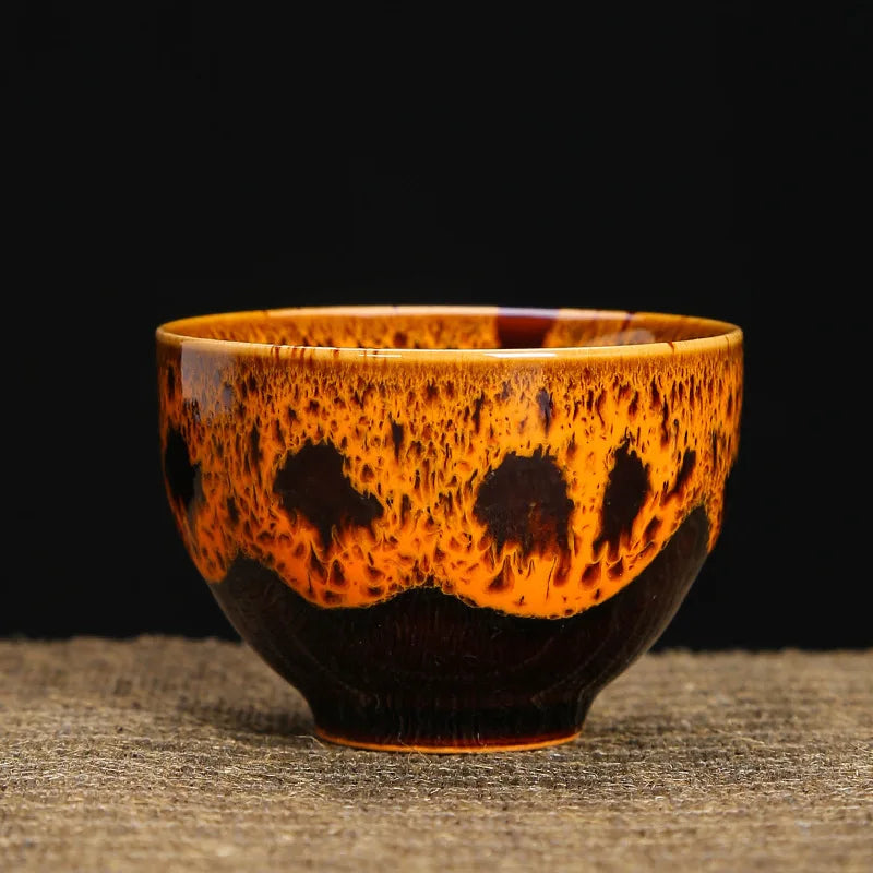 1-Pc Temmoku Glaze Jian Zhan Porcelain Kung Fu Tea Cup - Handmade Ceramic Teacup for Oolong & Pu'er