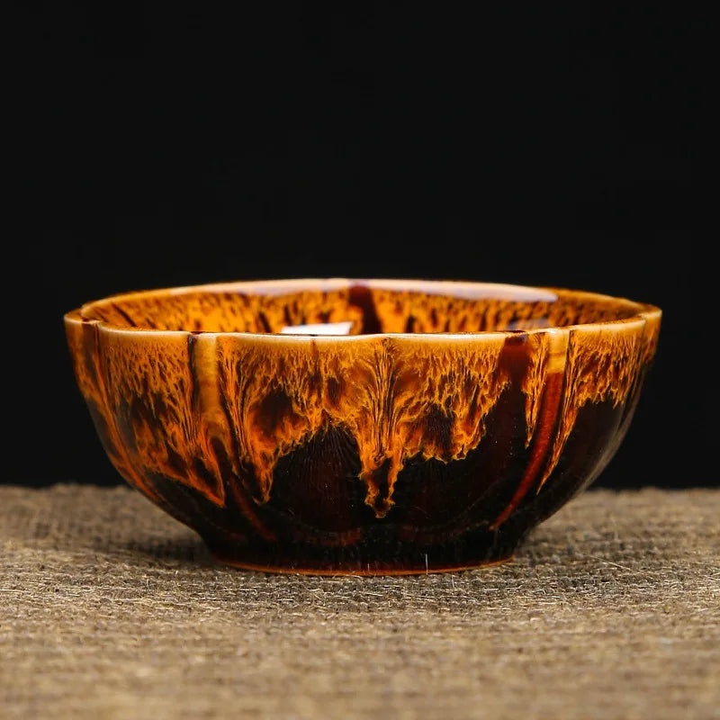 1-Pc Temmoku Glaze Jian Zhan Porcelain Kung Fu Tea Cup - Handmade Ceramic Teacup for Oolong & Pu'er