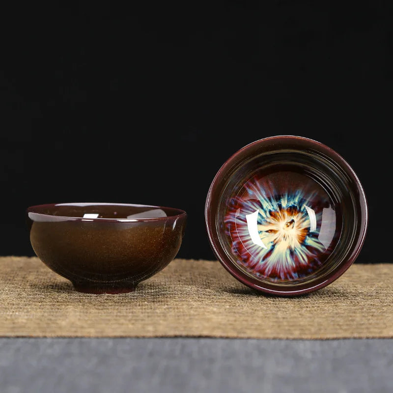 1-Pc Temmoku Glaze Jian Zhan Porcelain Kung Fu Tea Cup - Handmade Ceramic Teacup for Oolong & Pu'er