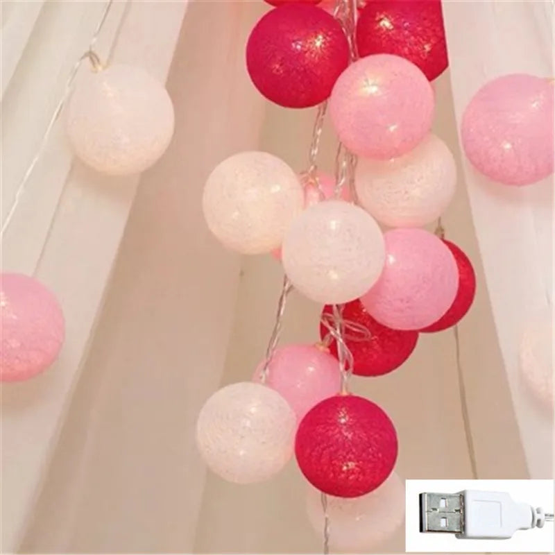 10/20/30 LED Cotton Ball String Lights – USB & Battery Fairy Lights for Home, Wedding, Party, Christmas
