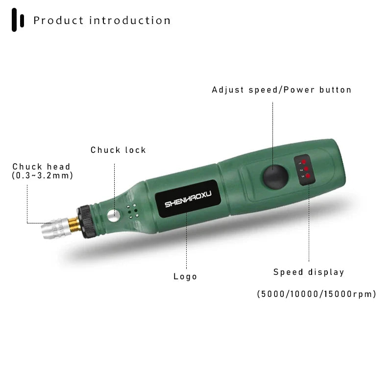 Mini Rotary Tool Kit — 3-Speed Engraver & Grinder with 25-Piece Accessories (100–240V / 3.7V)