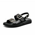 BeauToday Casual Sandals Women Genuine Leather Metal Ankle Buckle Strap Summer Beach Ladies Low Heel Sport Shoes Handmade 38128