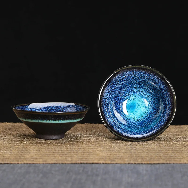 1-Pc Temmoku Glaze Jian Zhan Porcelain Kung Fu Tea Cup - Handmade Ceramic Teacup for Oolong & Pu'er