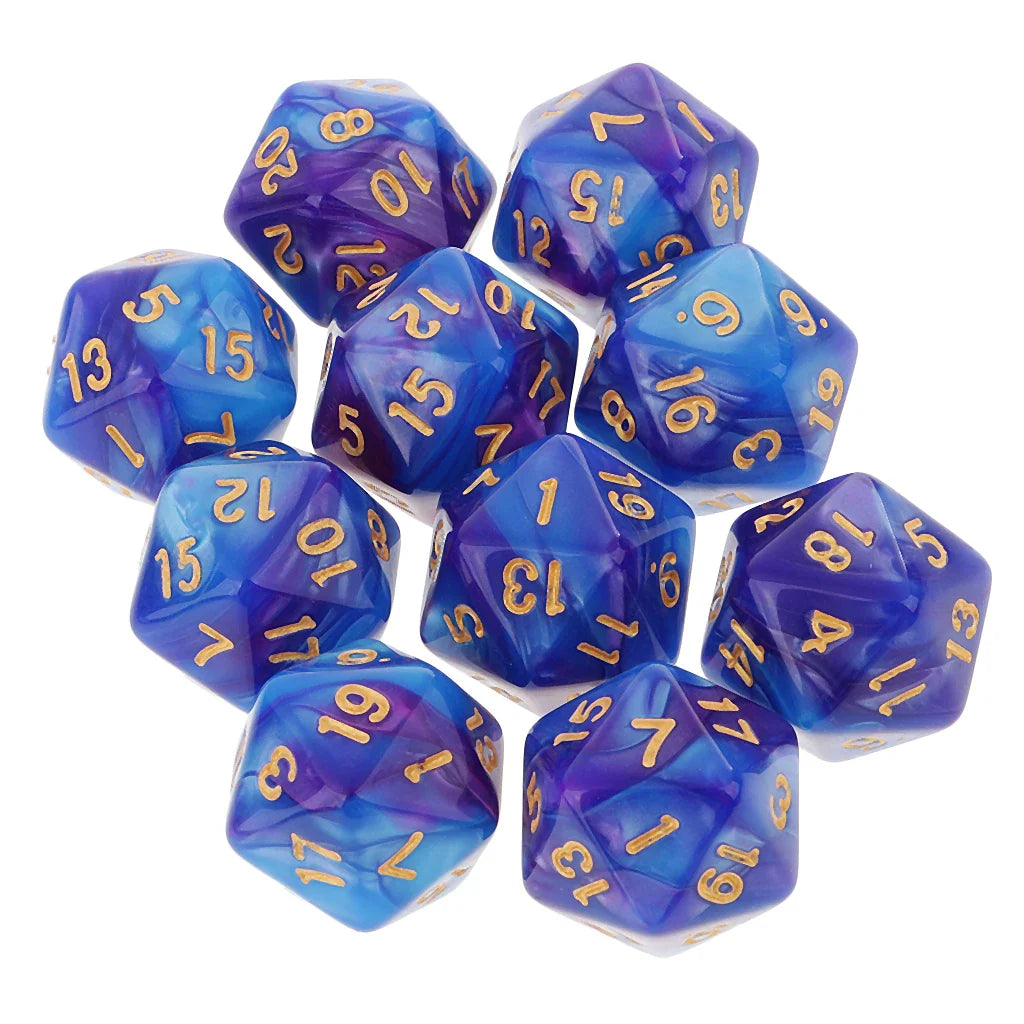 10-Pack Double-Color D20 Polyhedral Dice Set 20-Sided RPG Tabletop Gaming Dice 16 mm (0.63 in)