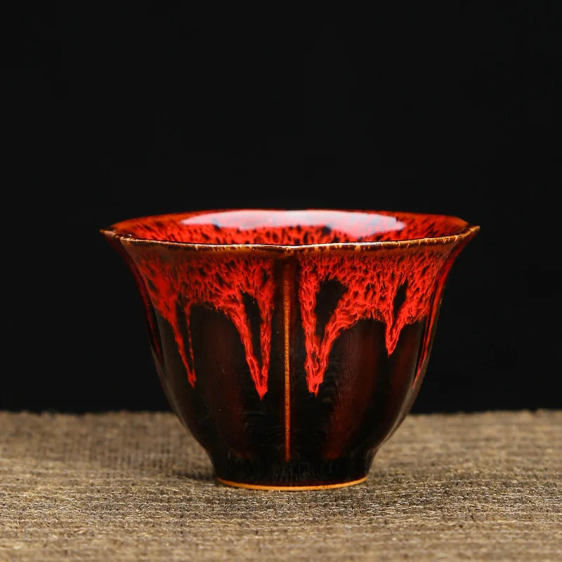 1-Pc Temmoku Glaze Jian Zhan Porcelain Kung Fu Tea Cup - Handmade Ceramic Teacup for Oolong & Pu'er